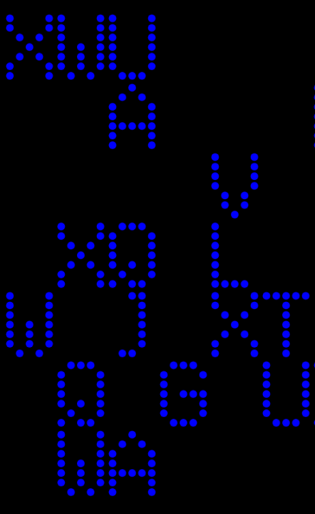 Matrix of led cells renders random letters.